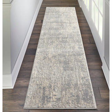 Rustic Textures RUS01 Modern Abstract Distressed Shimmer Carved Hi-Low Textured Durable Polyblend Short-Pile Ivory/Silver/Beige Runner-Nourison-Rug Love - The Most Loved Rug Store